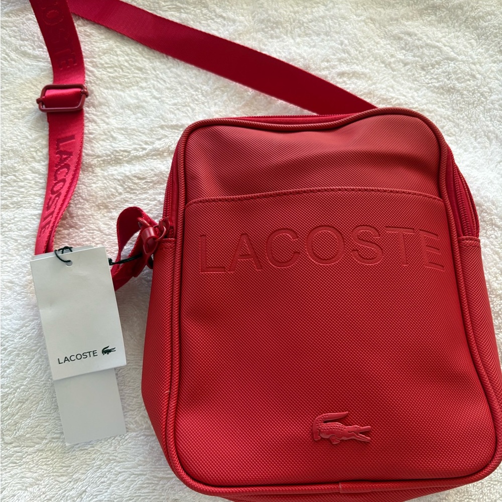 Lacoste Red Crossbody Pouch with Embossed Logo